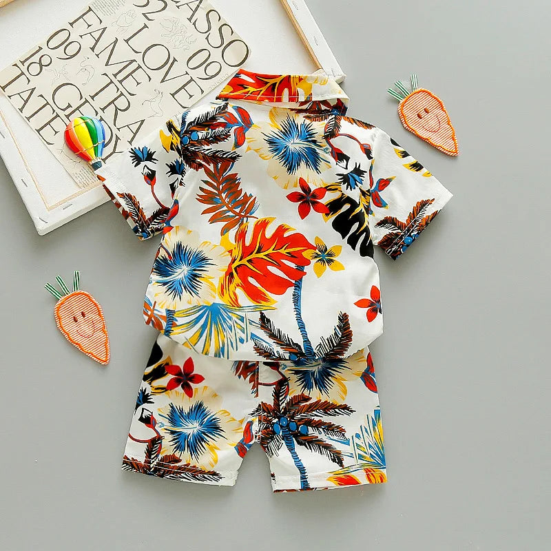 Camisa y short con estampado floral para niños de 1 a 6 años, especiales para vacaciones y playa. Recomendamos sean usados por separado