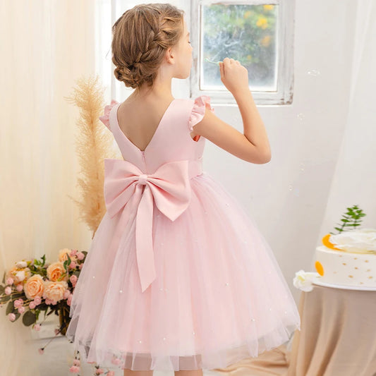 Vestido de princesa para niñas de 2 a 10 años, vestido de verano de tul con lazo grande, para boda, actuación de piano, bautizo, comunión, fiestas