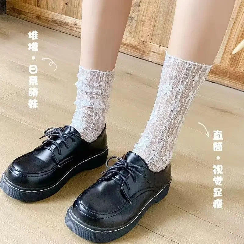 Calcetines finos transparentes para mujer y chica adolescente, calcetín de encaje Floral transparente transpirable