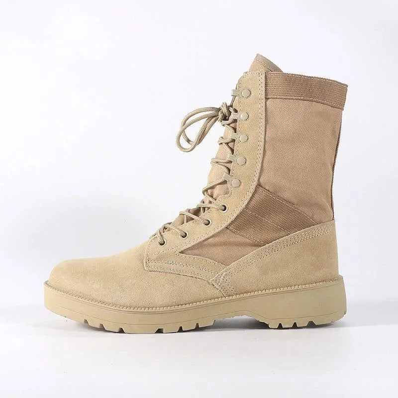 Botas tácticas de desierto de cuero para hombre, botas de combate para exteriores, ligeras, antideslizantes, para senderismo, botas altas, zapatos de trabajo