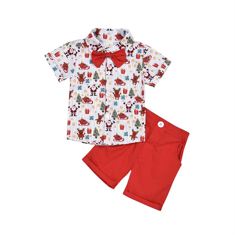 Conjuntos de ropa para niños, camisa y pantalones cortos de Navidad, pantalones cortos de verano, 2 piezas, trajes de Papá Noel para Navidad