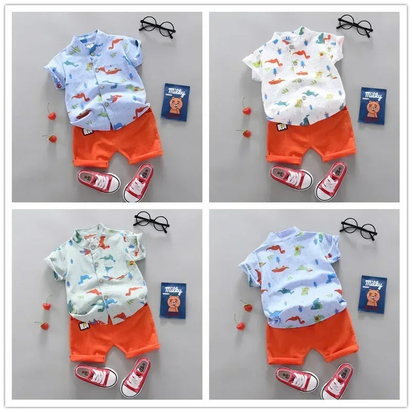 Ropa informal de verano, conjunto para bebé niño, top y pantalones cortos, 2 piezas, conjunto de ropa para bebé, ropa para niños