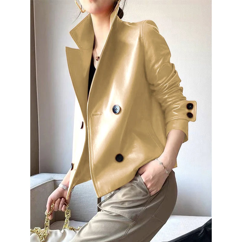 Modigirl Autumn Winter Green Faux Læder Jakker Kvinder 2024 Ny Langærmet Outwear Kort PU Læder Frakker Kvinde Outwear