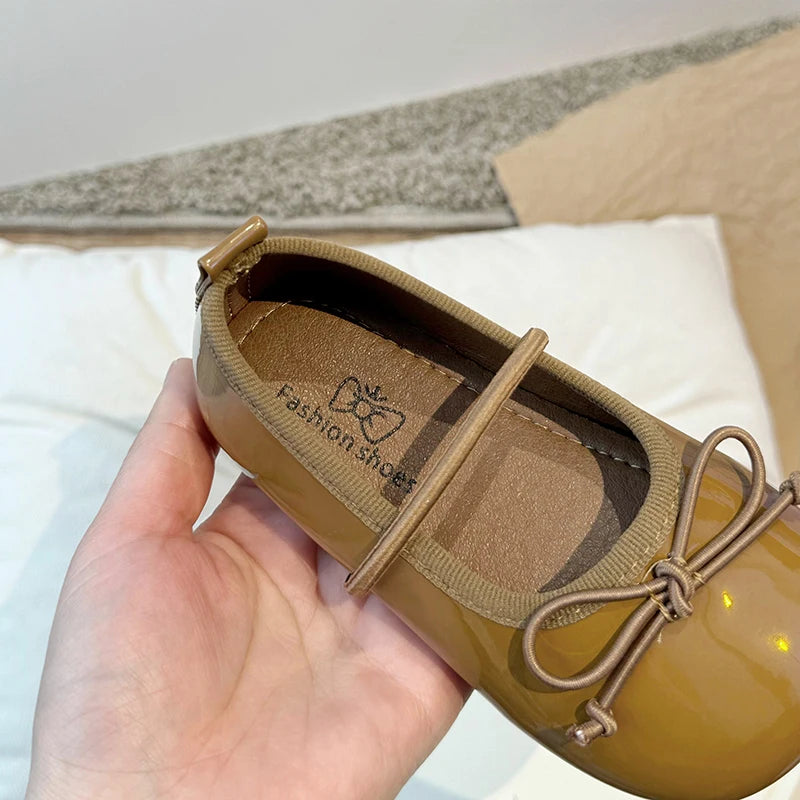 Round Toe Patent Leather Ballet Flats For Baby Girl Classic Bowknot Elastic Band Ballerina Shoes Toddler Kid Soft  Dress Zapatos