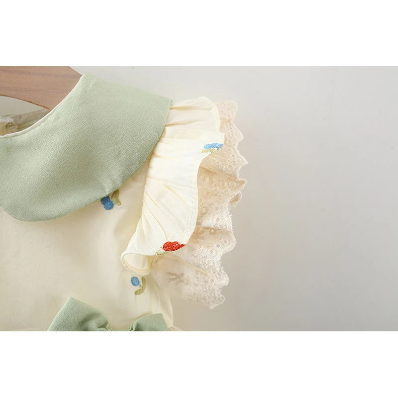 Para amar este vestido! Vestido de verano para niña, con lindas cerezas, cuello Peter Pan y mangas con volantes, outfit vintage para niña