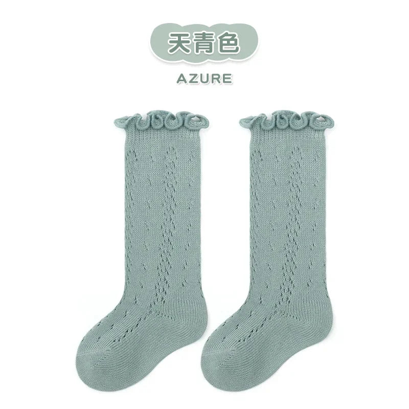Calcetines largos hasta la rodilla con volantes para bebé y niña, de algodón suave, con encaje y flores, para recién nacidas de 0 a 3 años