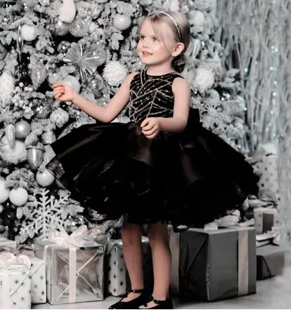 Vestido de fiesta para niña, de satén marrón, tul con lentejuelas abullonado y lazo, sin mangas vestido de boda para niña, vestido de fiesta para bebé niña, vestido de princesa