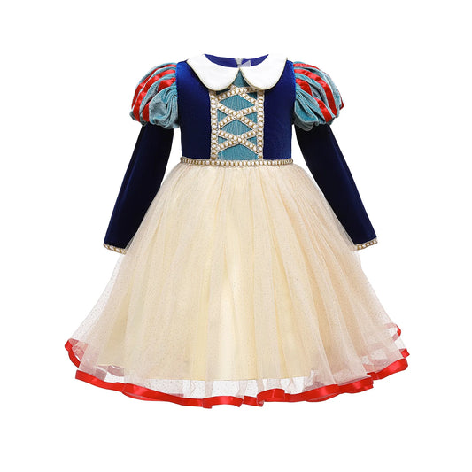 Hermoso vestido de Blancanieves, de manga larga hecho de terciopelo, tul y lentejuelas, disfraz de Disney para niñas, para fiesta de cumpleaños y Halloween para niña