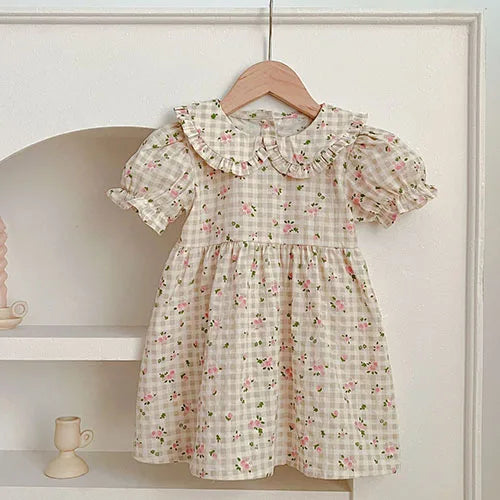 Vestidos de princesa de verano para niñas, de manga corta, de algodón, de color liso, amplio cuellos Peter Pan, para fiesta