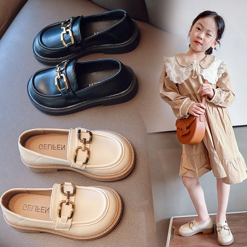 Children Girls Leather Shoes New Spring and Autumn Simple Slip-on Round-toe School Shoes Loafers Flats Moccasins Classic Formal