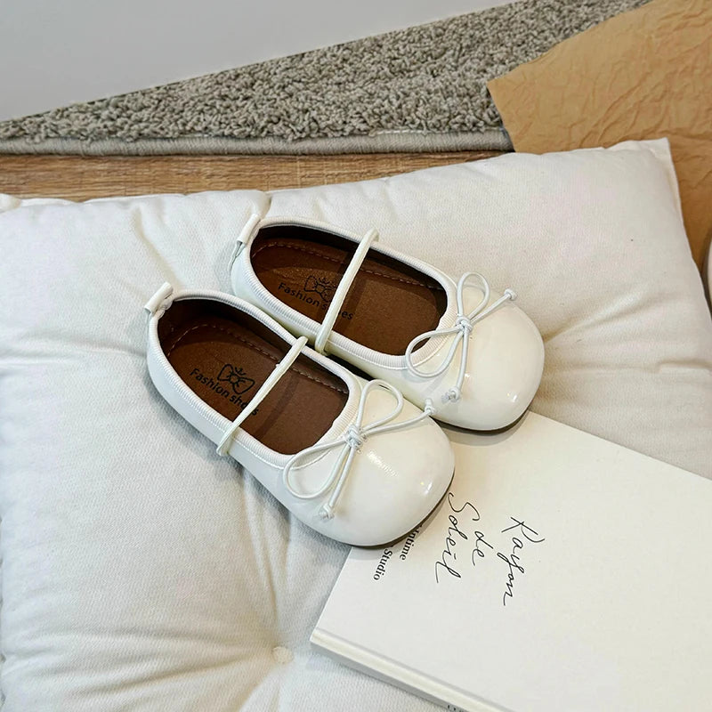 Round Toe Patent Leather Ballet Flats For Baby Girl Classic Bowknot Elastic Band Ballerina Shoes Toddler Kid Soft  Dress Zapatos