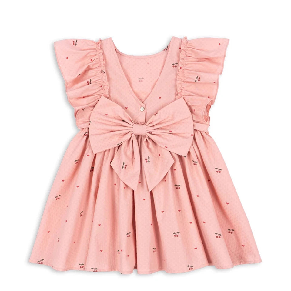 Hermosos vestidos y conjuntos estido Pastoral para niñas, Vestidos con lazo de verano para niñas