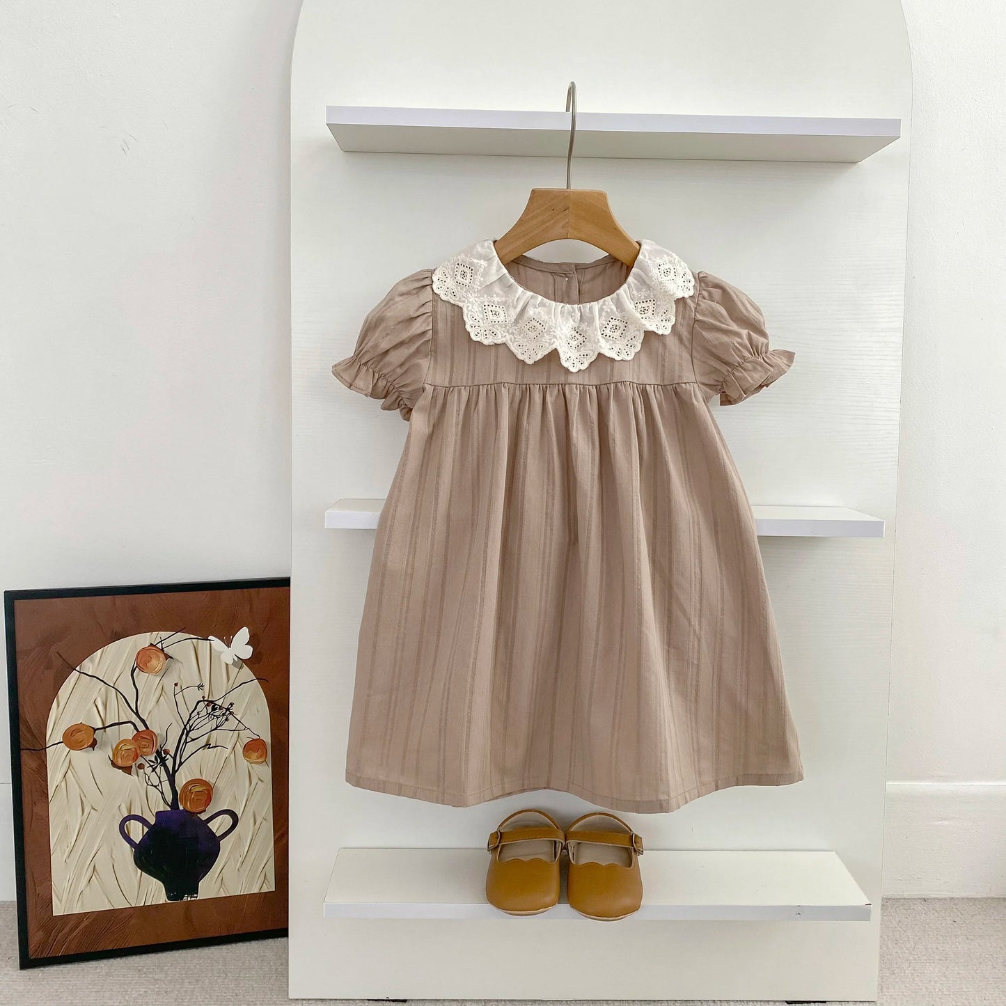 Vestido de verano para niñas de 2 a 6 años, con cuello de encaje, de princesa, de algodón