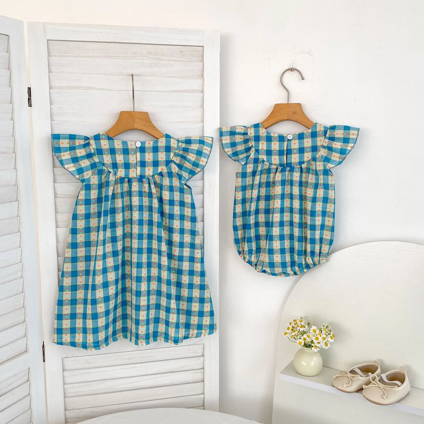 Vestido de estilo coreano para niña, bombacho a cuadros de verano para niña, Ideal para hermanas
