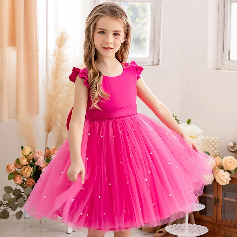 Vestido de princesa para niñas de 2 a 10 años, vestido de verano de tul con lazo grande, para boda, actuación de piano, bautizo, comunión, fiestas
