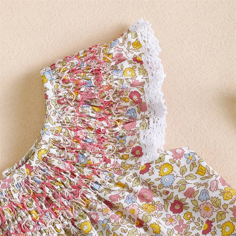 Småbørn Baby Pige Sommer Outfit Blomster Flæse Kjole Ærmeløse Kjoler Tunika Kjole Piger Solkjole Casual Kjole