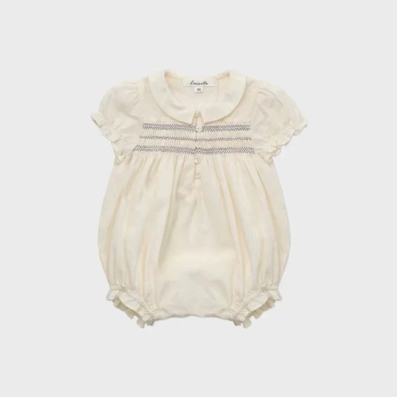 Bombachos de verano para bebé, bordado, cuellos con encaje o broderie. Estampados delicadas flores. Monos de algodón estilo Pastoral para bebé