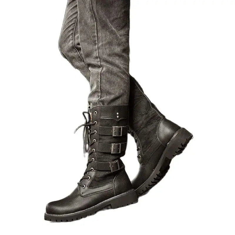 Botas de vaquero para hombre, botas de caña alta con elevación interior, botas altas transpirables, talla grande, botas de motocicleta