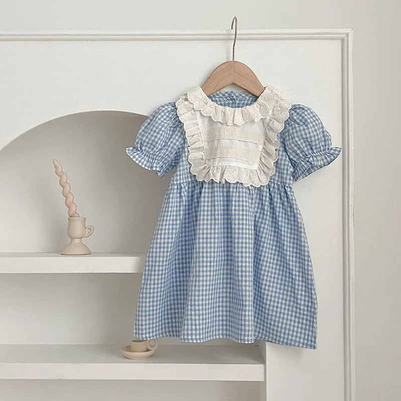 Vestido de verano para niñas de 2 a 6 años, con cuello de encaje, de princesa, de algodón