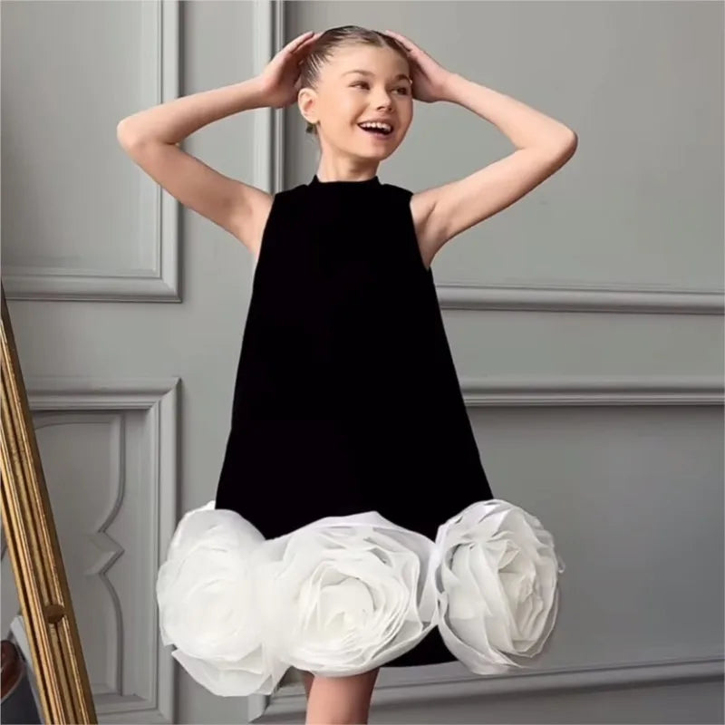 Impactante vestido vintage con folores 3D en tul para fiestas para bebé, niña y adolescente, vestido para desfiles, cumpleaños, ropa para niñas de 1 a 12 años