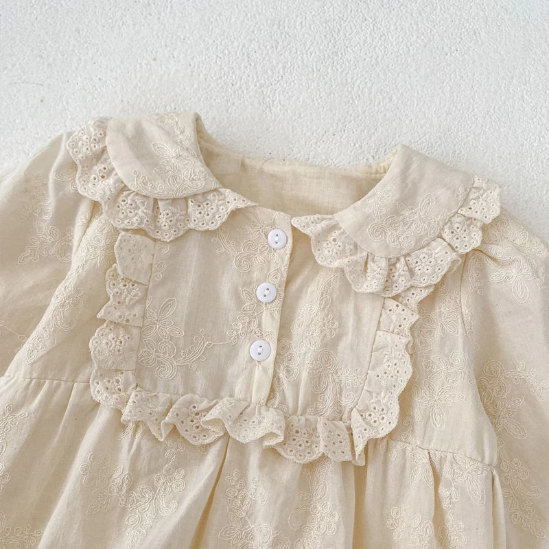 Outfit para hermanas, Bombacho de otoño para bebé con cuello de broderie, Bombacho y vestido de bautizo para bebé niña, vestido para niña