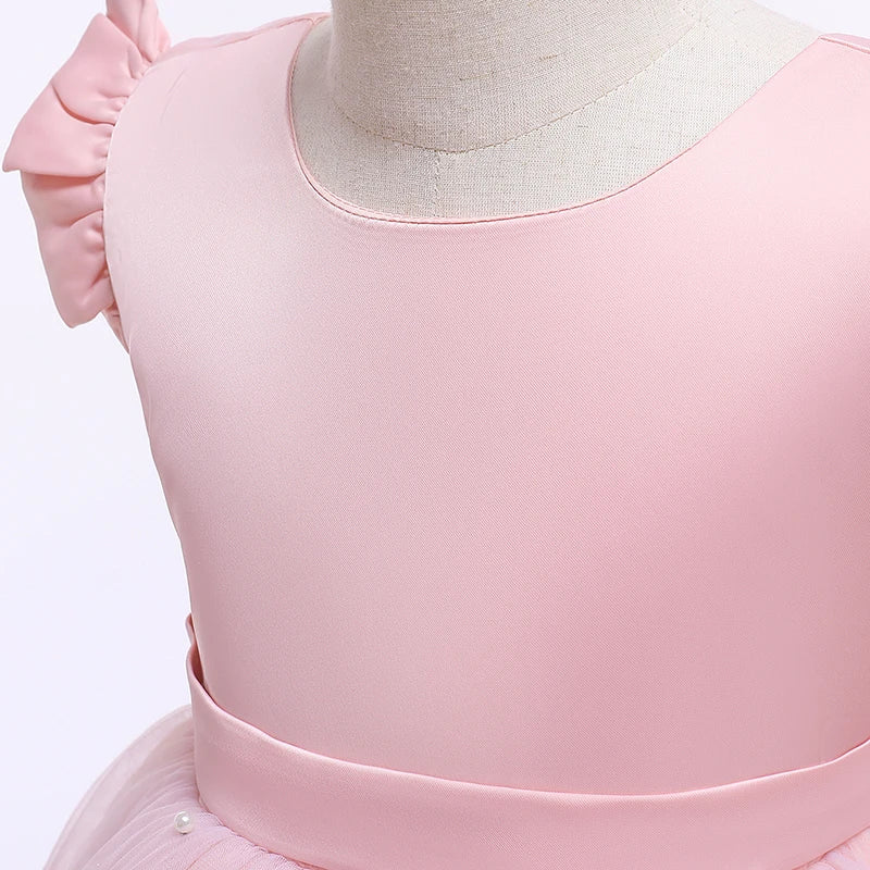 Vestido de princesa para niñas de 2 a 10 años, vestido de verano de tul con lazo grande, para boda, actuación de piano, bautizo, comunión, fiestas