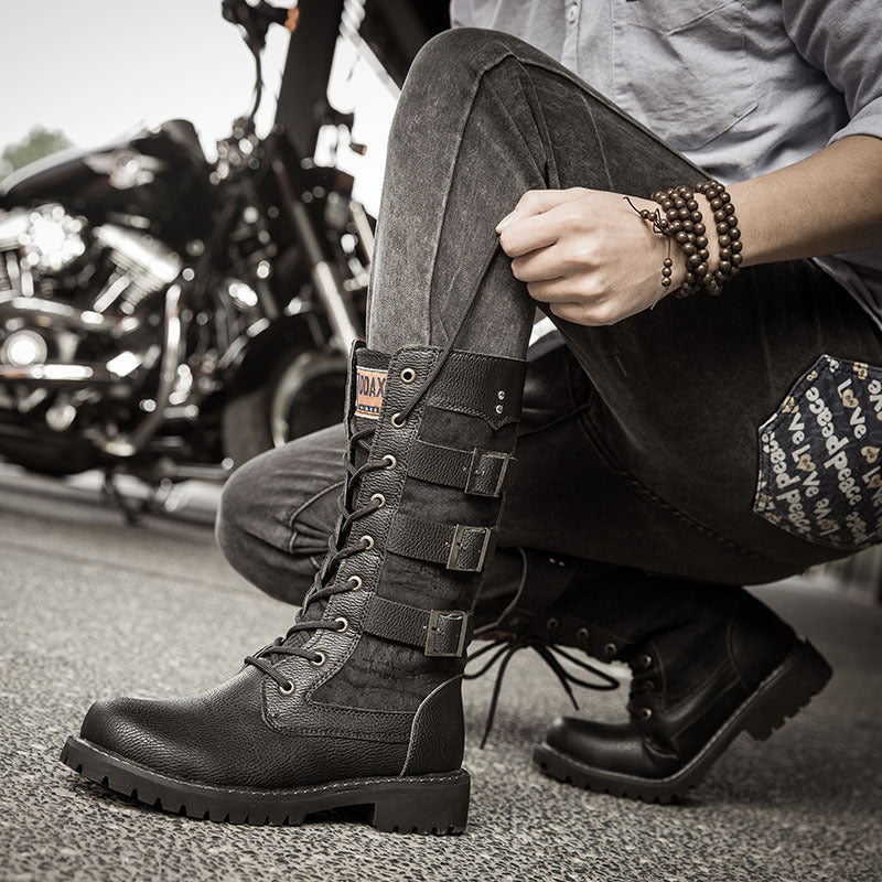 Botas de vaquero para hombre, botas de caña alta con elevación interior, botas altas transpirables, talla grande, botas de motocicleta