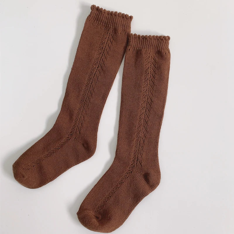 1 par de calcetines 100% de algodón hasta la rodilla para niños y niñas, calcetines largos calados transpirables de malla de algodón para primavera y otoño