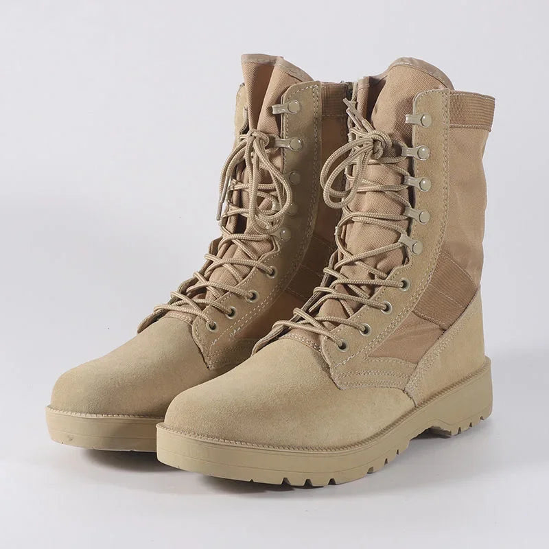 Botas tácticas de desierto de cuero para hombre, botas de combate para exteriores, ligeras, antideslizantes, para senderismo, botas altas, zapatos de trabajo