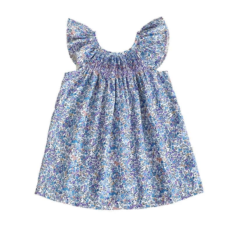Småbørn Baby Pige Sommer Outfit Blomster Flæse Kjole Ærmeløse Kjoler Tunika Kjole Piger Solkjole Casual Kjole