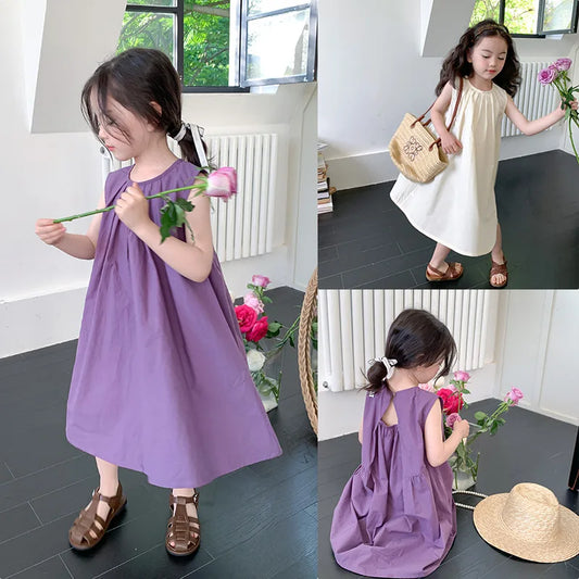 Solid Girls Dress 2023 Korea Kids Wear Fower Girl Dresses For Weddings Girls' Sleeveless Tank Top Dress Princess Dress, Lamb Green