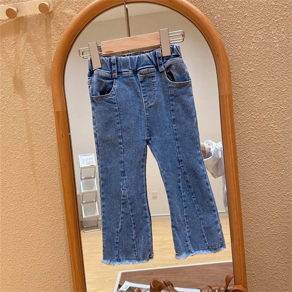 Conjunto de blusa y pantalón para niña, blusa de manga larga vintage y jeans para niña