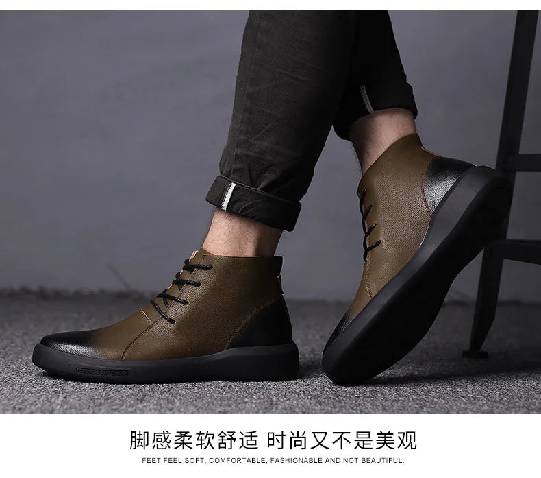 Genuine Leather Men Boots Retro Motorcycle Boots for Men Chelsea Boots Warm Men Ankle Boots Working Casual Boot Zapatos Hombre