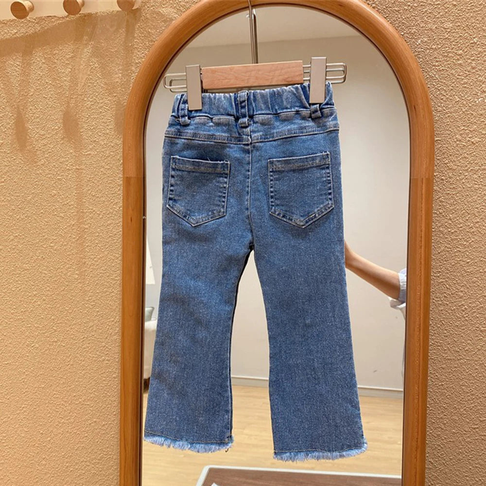 Conjunto de blusa y pantalón para niña, blusa de manga larga vintage y jeans para niña