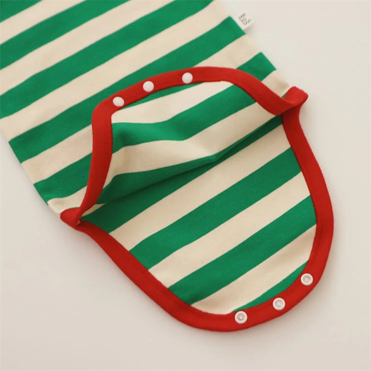 Pure Cotton Baby Pajamas Sets Red Green Striped Infant Boy Girl Pyjamas Romper Pants 2pcs Sets Long Johns For Christmas New Year