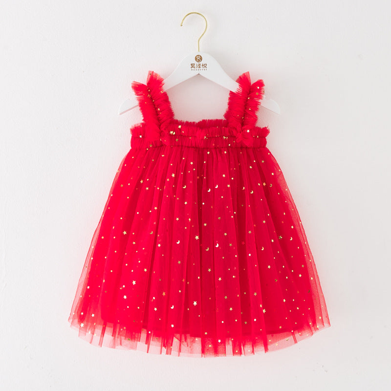 Lindo vestido de princesa de tul para niñas de Navidad, vestido de lentejuelas con estrellas para niñas pequeñas