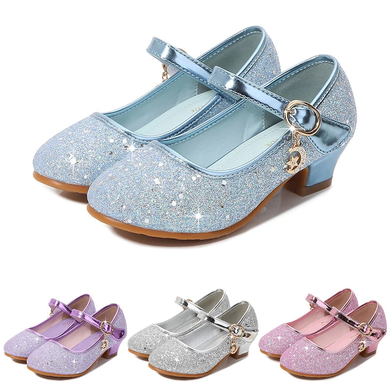 Zapatos de princesa de tacón alto para niña, Cosplay de Halloween, zapatos de cuero brillantes para fiesta, zapatos de cristal