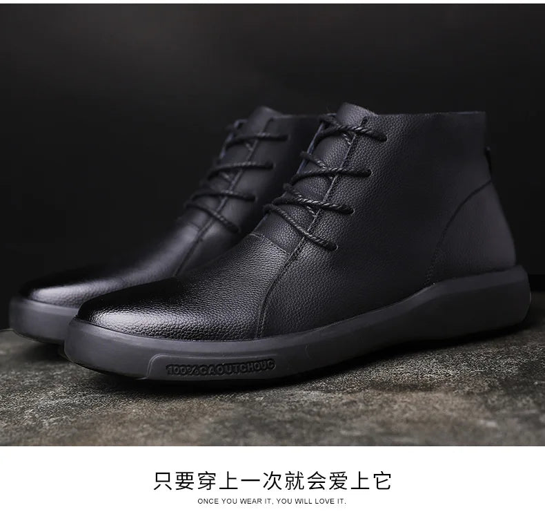 Genuine Leather Men Boots Retro Motorcycle Boots for Men Chelsea Boots Warm Men Ankle Boots Working Casual Boot Zapatos Hombre