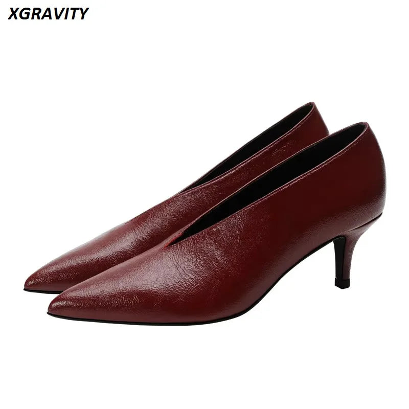 2026 Nyt Forår Efterår Damemode Højhælede Pumps Sexet spidstå Kjole Sko V-snit Design Dame Sko Vintage Hot C323