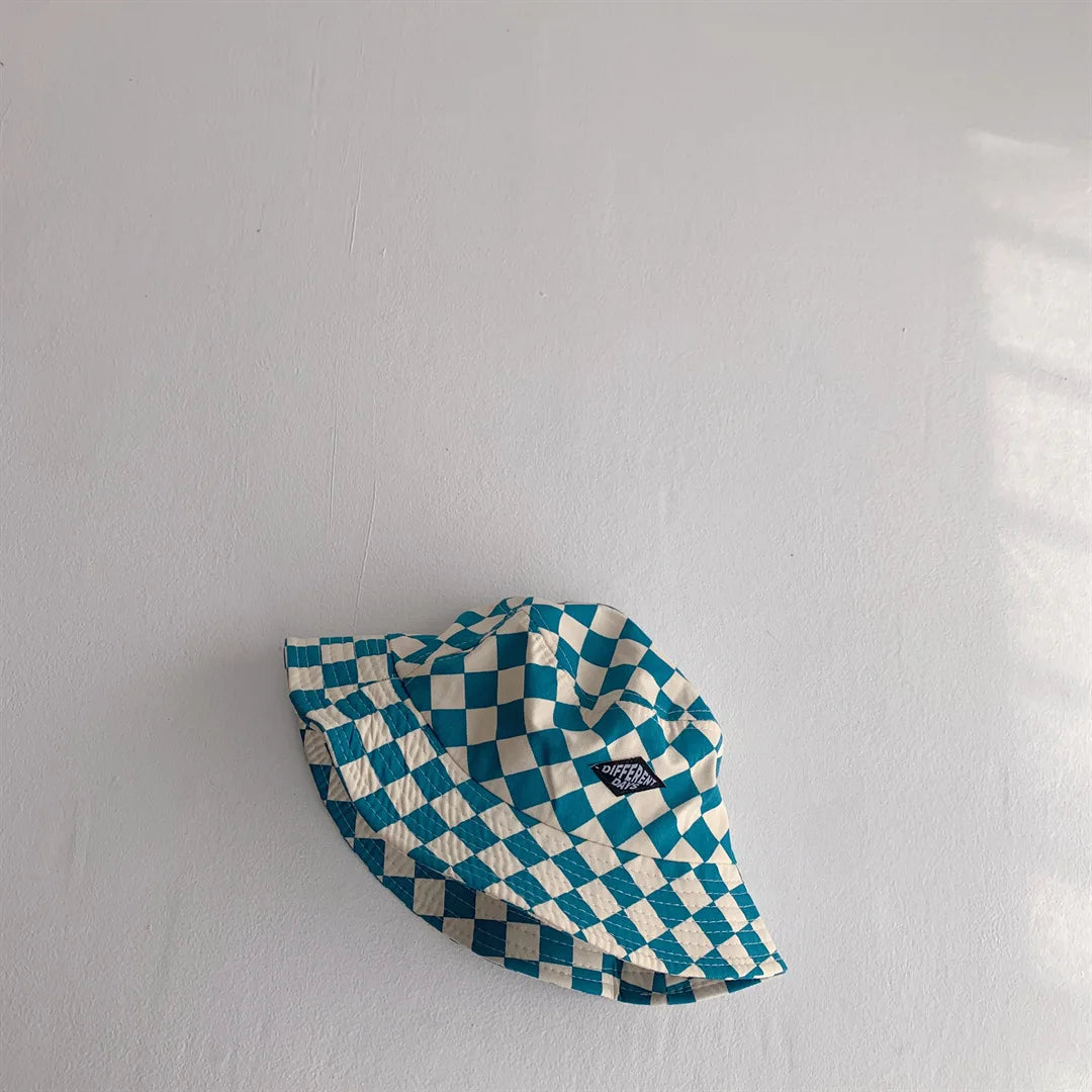 Precioso sombrero de cubo patrón de arlequín para niños, sombrero a cuadros para el sol para bebés y niñas