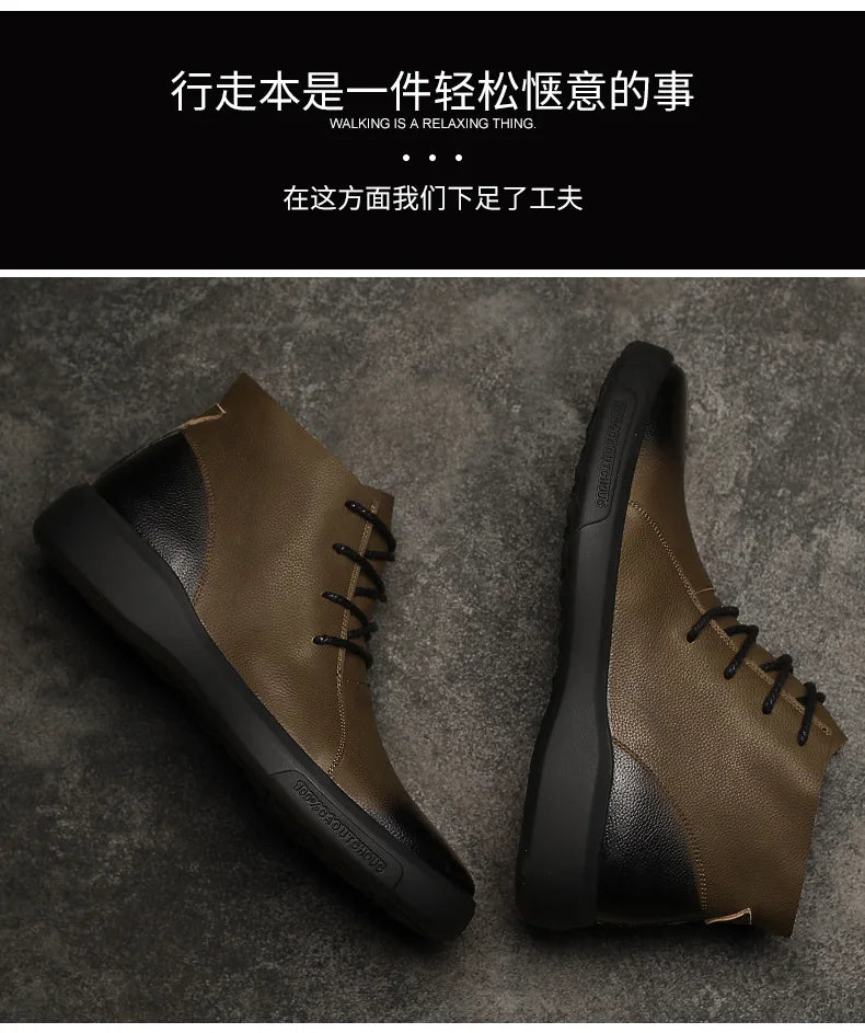 Genuine Leather Men Boots Retro Motorcycle Boots for Men Chelsea Boots Warm Men Ankle Boots Working Casual Boot Zapatos Hombre