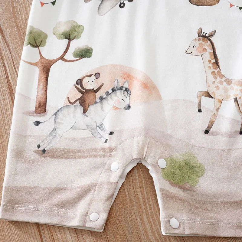 Body de bebé de manga corta, cómodo e informal, con estampado de animales de dibujos animados, para niños y niñas de verano