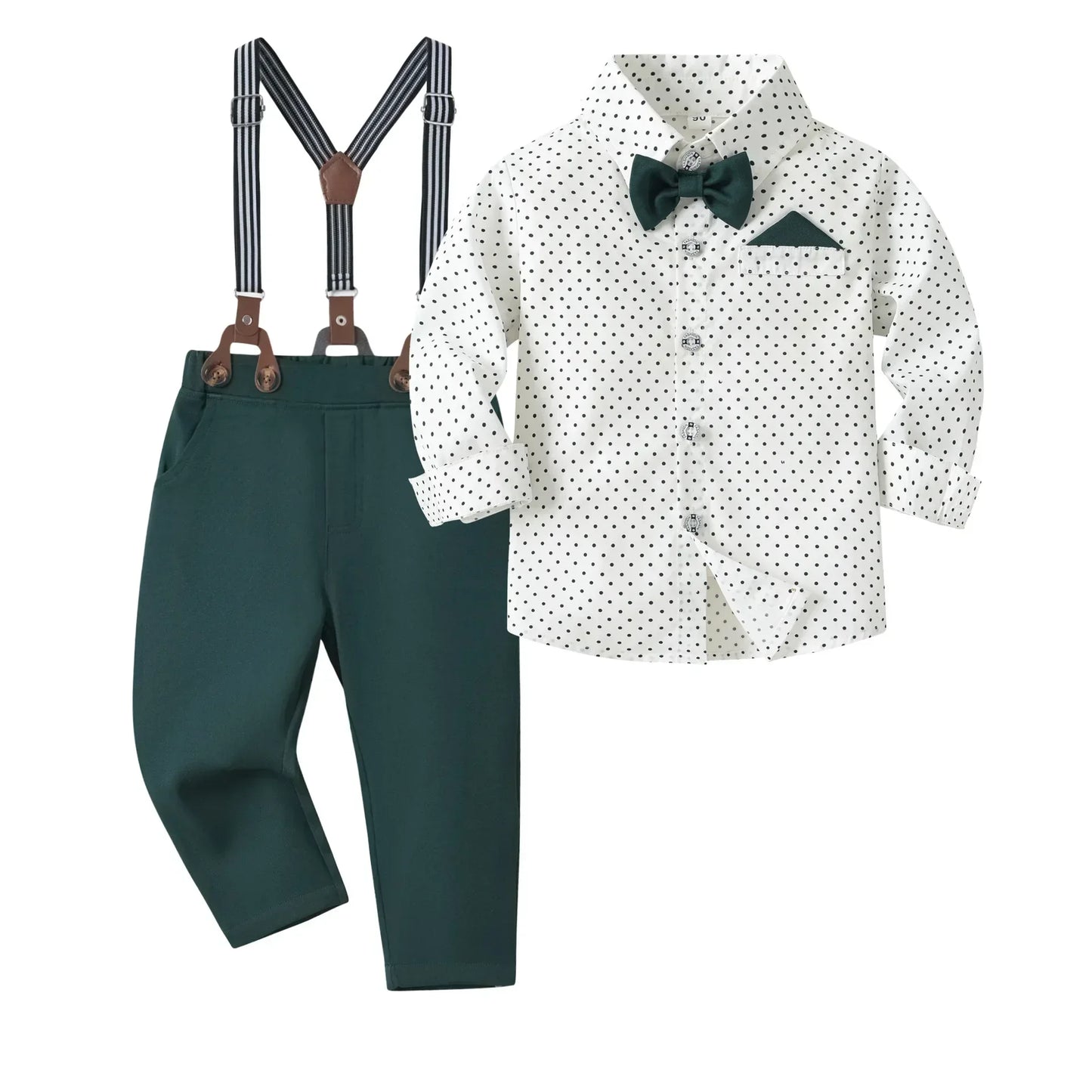 Traje de caballero de primavera y otoño para niño, Camisa estampada de lunares, outfit de fiesta o cumpleaños para niño