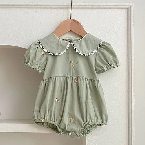 Vestidos de princesa de verano para niñas, de manga corta, de algodón, de color liso, amplio cuellos Peter Pan, para fiesta