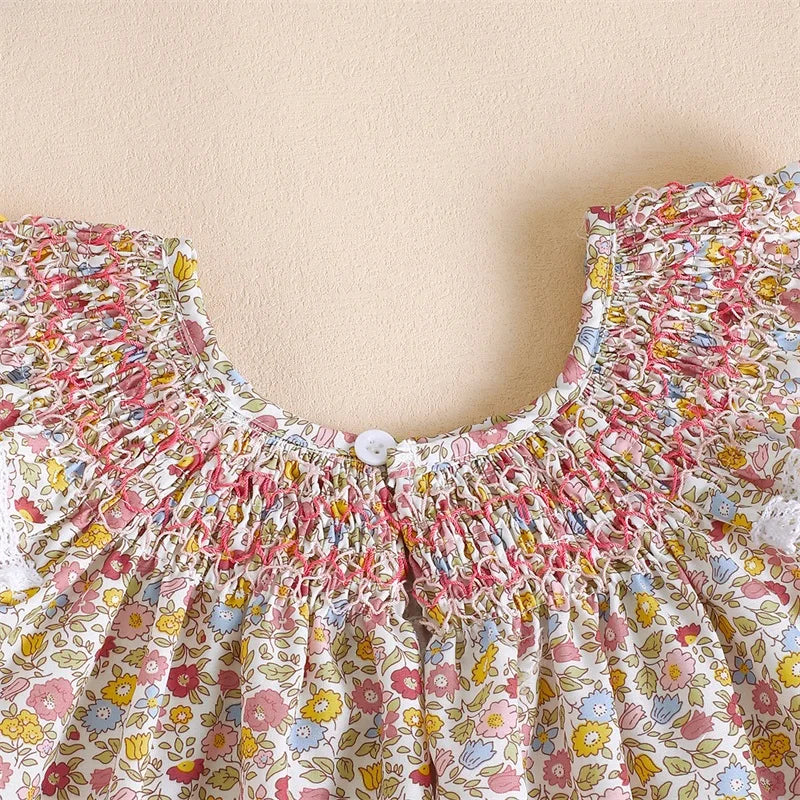 Småbørn Baby Pige Sommer Outfit Blomster Flæse Kjole Ærmeløse Kjoler Tunika Kjole Piger Solkjole Casual Kjole