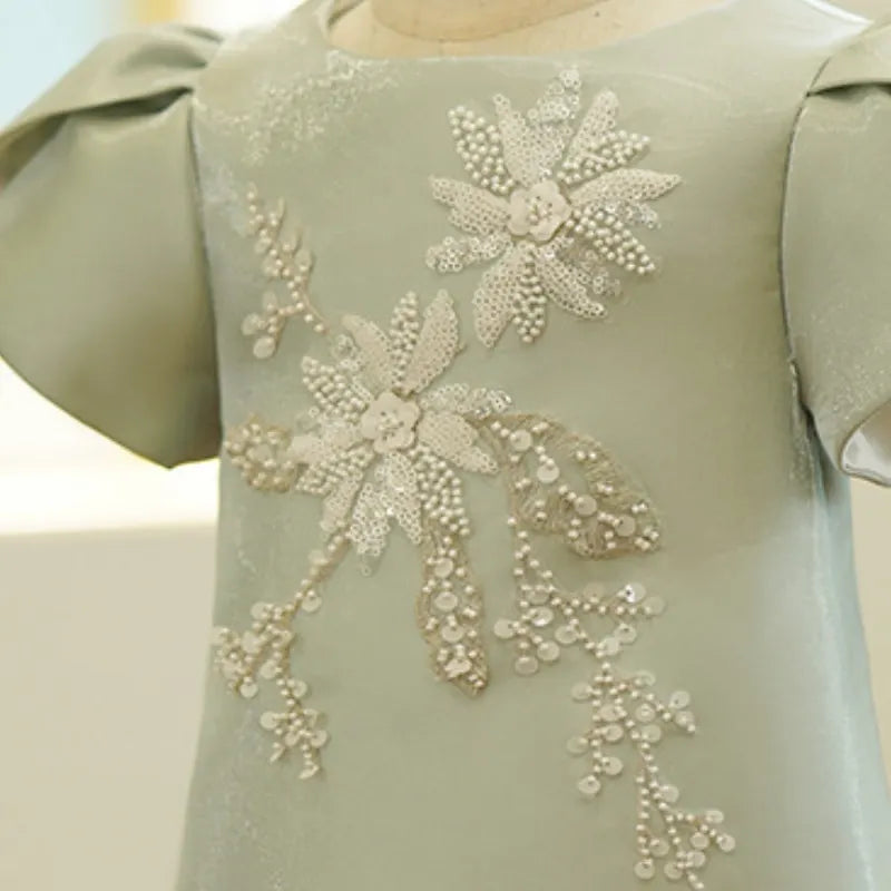 Vestido de seda de princesa para niña, ropa de bebé de 1 a 14 años, con encaje de flores y perlas, Vestido de fiesta para niña y chica adolescente, desfile, cumpleaños