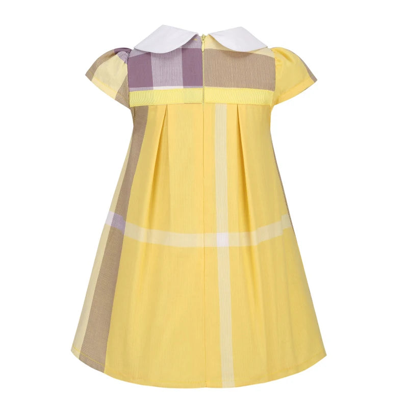 Hermoso vestido a cuadros para niñas pequeñas, vestidos de fiesta estilo inglés, vestido con lazo