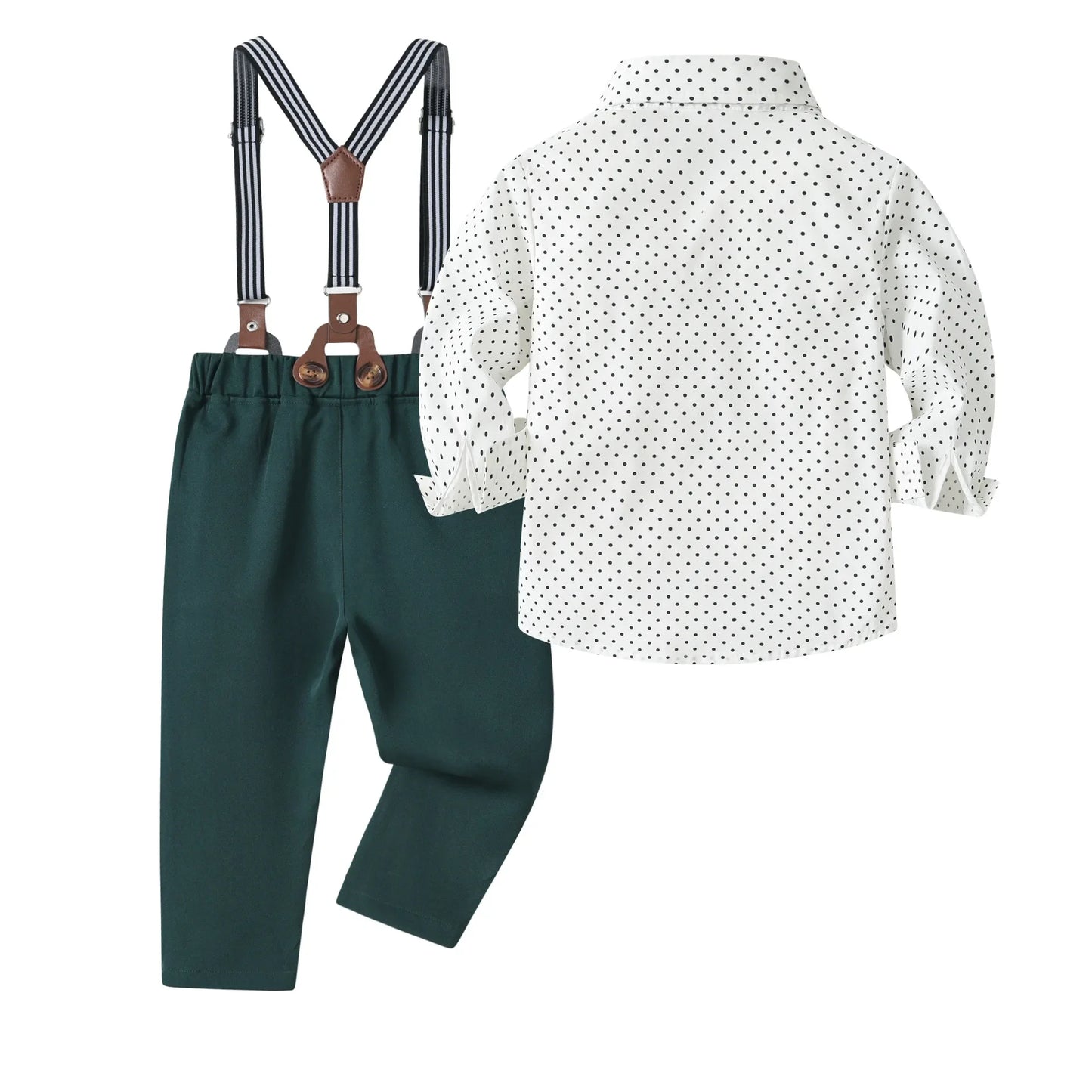 Traje de caballero de primavera y otoño para niño, Camisa estampada de lunares, outfit de fiesta o cumpleaños para niño