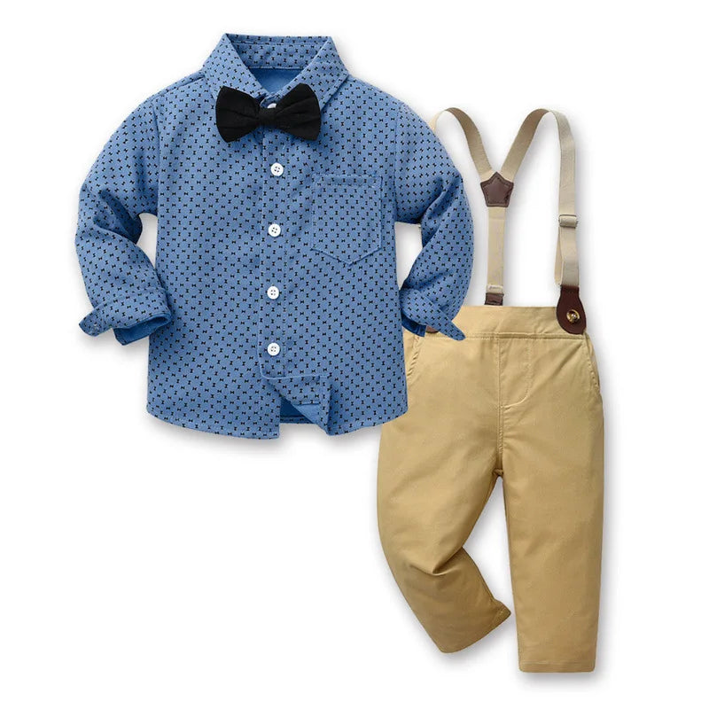Conjunto semi formal para bebés, niños y chicos adolescentes, camisa de manga larga vintage con tirantes, traje de vestir de caballero cool niños, para primavera y otoño