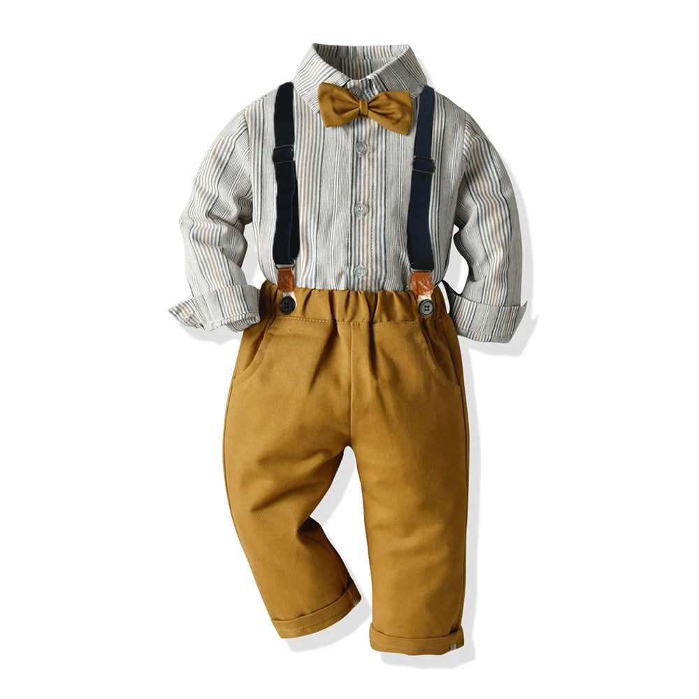 Conjunto semi formal para bebés, niños y chicos adolescentes, camisa de manga larga vintage con tirantes, traje de vestir de caballero cool niños, para primavera y otoño